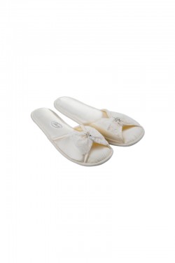Open satin bridal slipper with lace