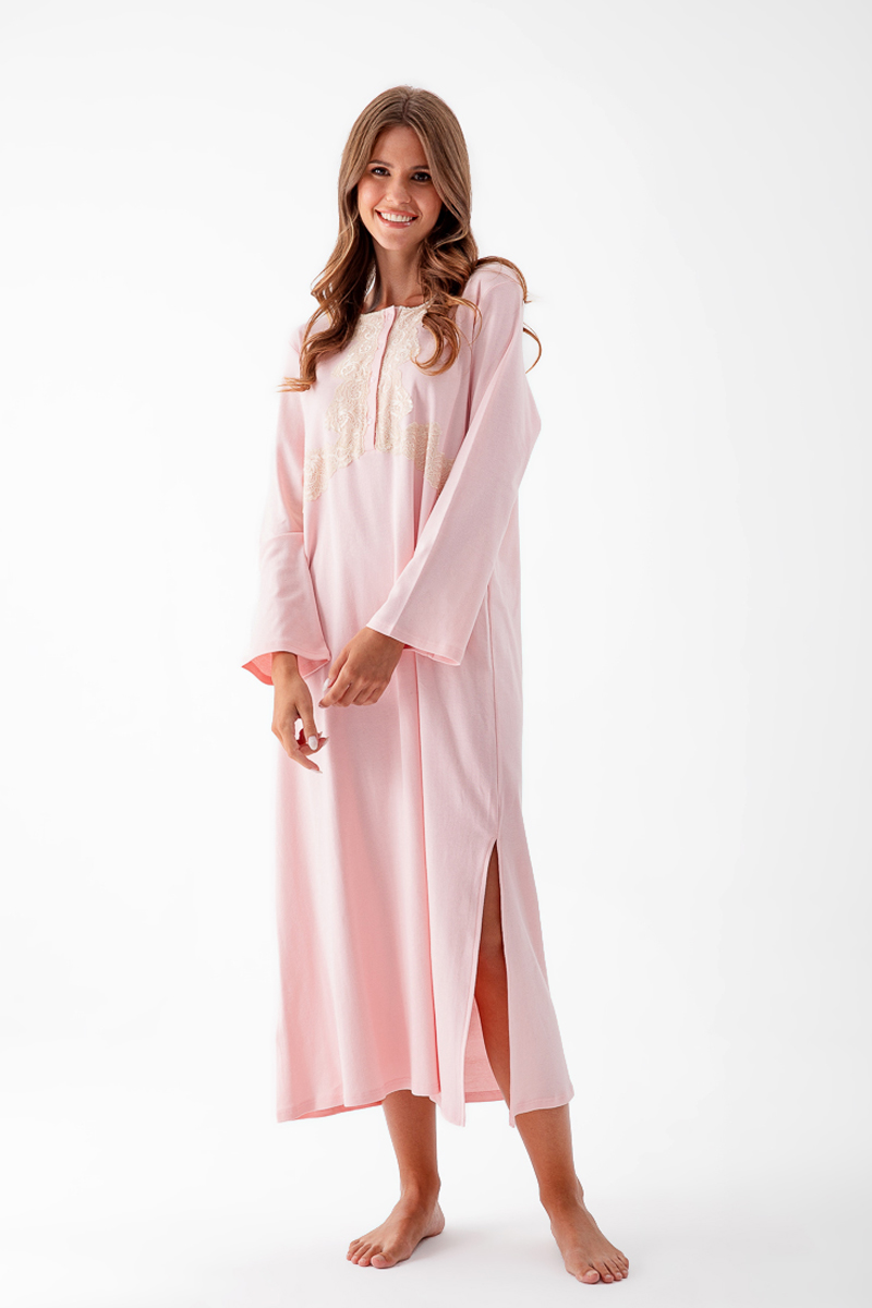 Maxi night-gown cotton modal Antonella with lace