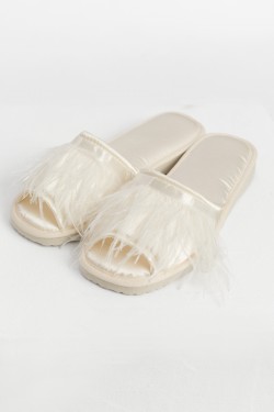 Open bridal slipper with feathers