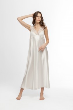 Maxi satin night-gown Nadin with lace