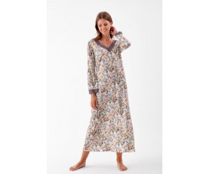 Maxi floral printed, cotton modal night-gown Antonella